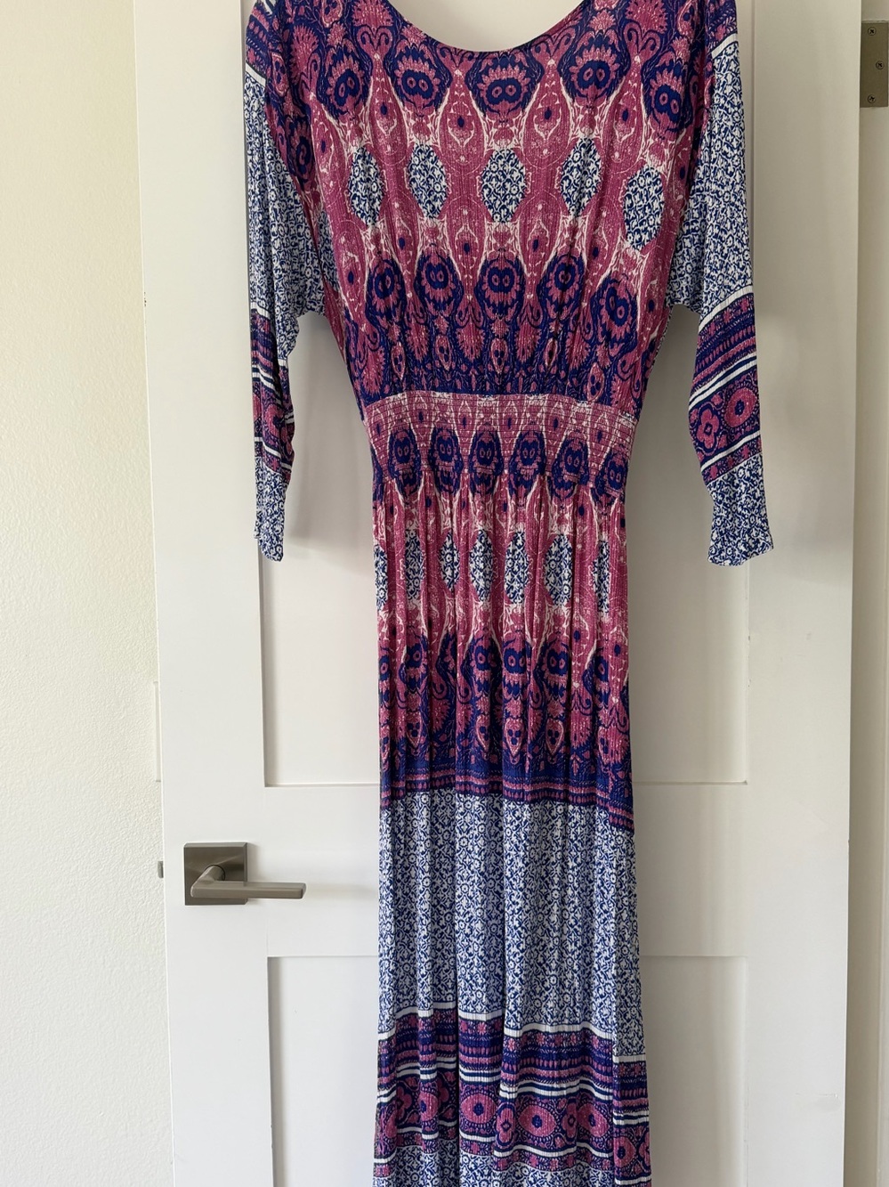 Free People Pink and Blue Mixed-Print Boho Maxi Dress